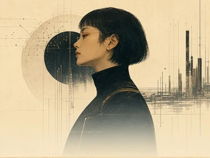 Hana Mori illustrated against a black eclipse circle and delicate future skyline.